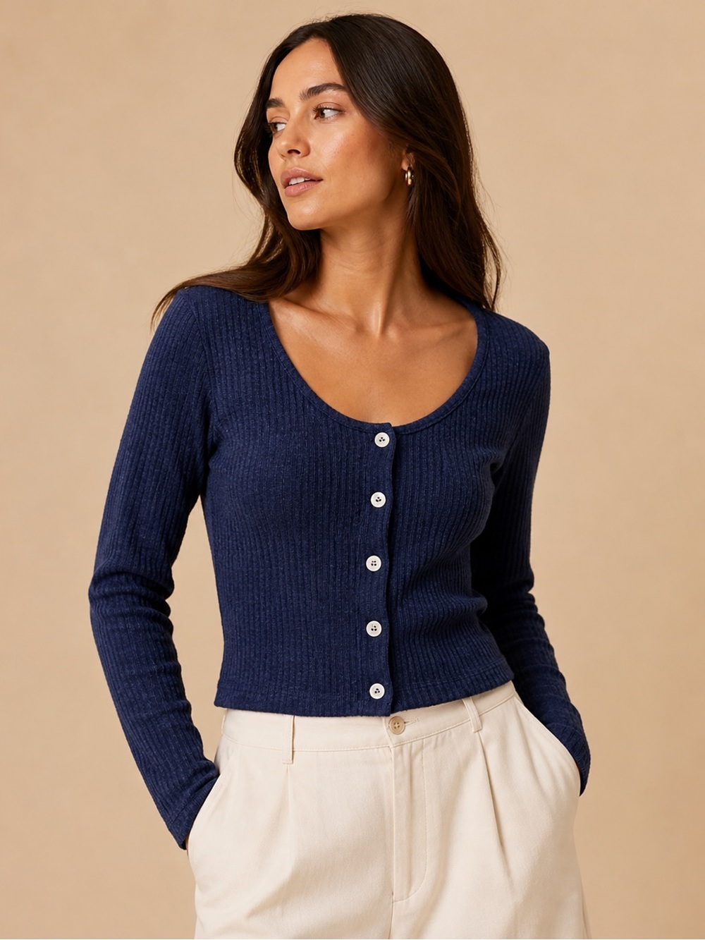 Ten Sixty Sherman Navy Ribbed Button Cardigan Crop Top NWT Size M